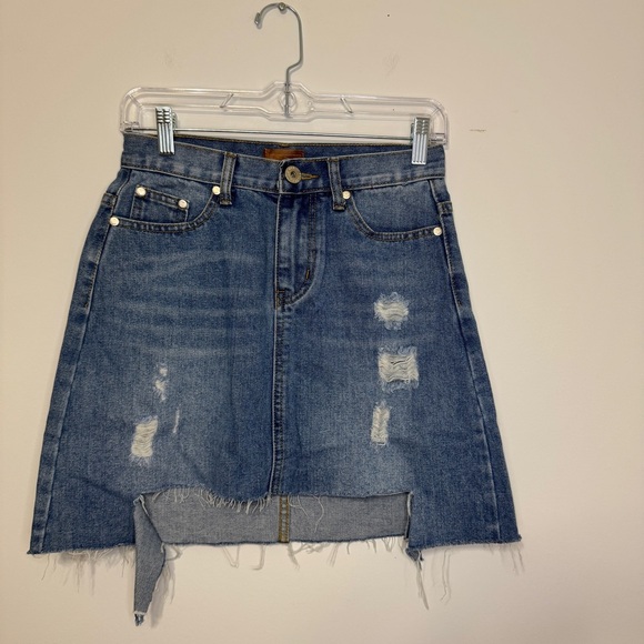 POL Distressed High Waist Denim Mini Skirt Raw Hem | Size Small | NWOT - Picture 1 of 8